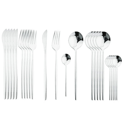 24-Piece Black & Gold Cutlery Set – Stainless Steel Flatware for Elegant Dining & Gifts