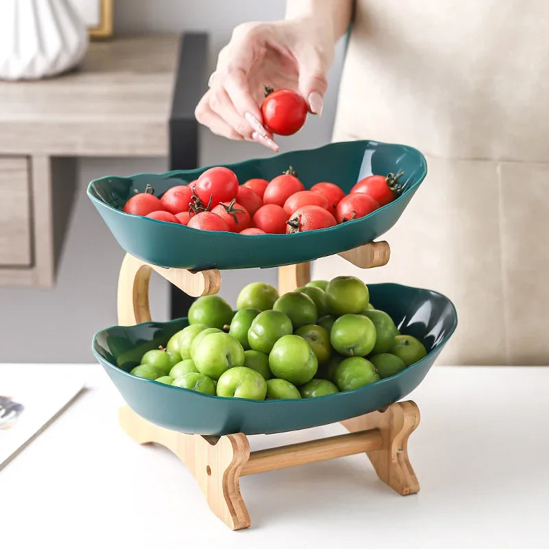 3-Tier Wooden Fruit Bowl & Snack Stand – Partitioned Table Plates for Dinnerware & Desserts