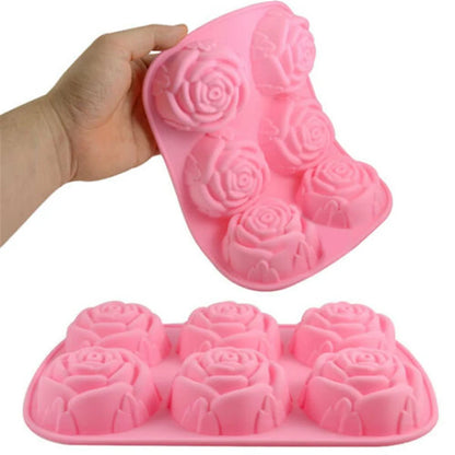 6-Cavity Silicone Rose Mold – 3D Flower Cake, Ice Cream & Chocolate Baking Tray