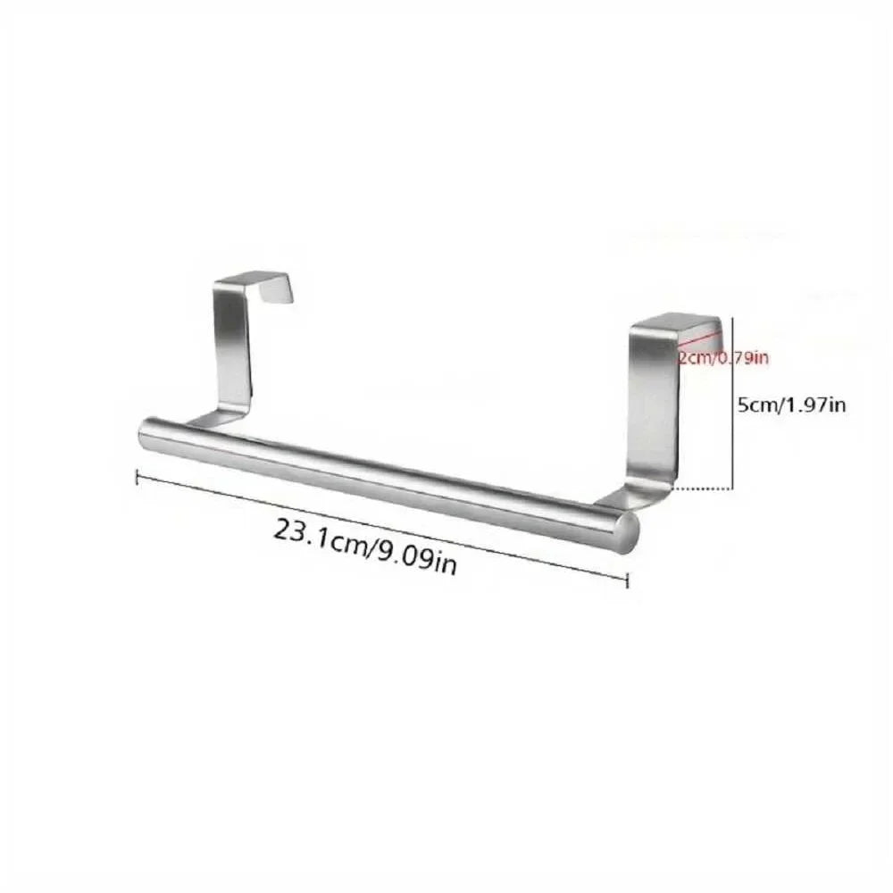 Stainless Steel Over-Door Towel Rack – Hanging Holder for Bathroom & Kitchen Cabinets