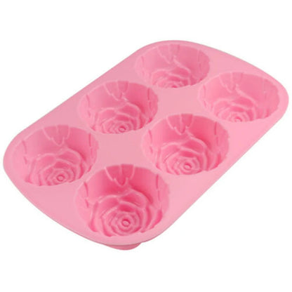 6-Cavity Silicone Rose Mold – 3D Flower Cake, Ice Cream & Chocolate Baking Tray