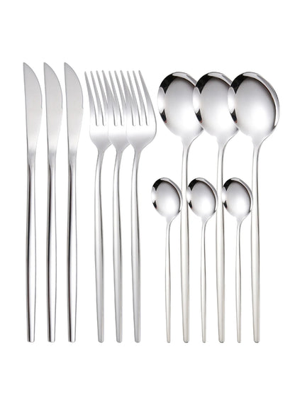 12-Piece Thin Stainless Steel Cutlery Set – Portugal Steak Knife, Fork, Dessert & Coffee Spoon