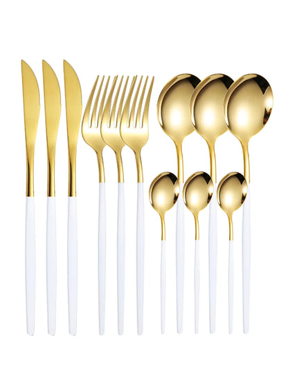 12-Piece Thin Stainless Steel Cutlery Set – Portugal Steak Knife, Fork, Dessert & Coffee Spoon