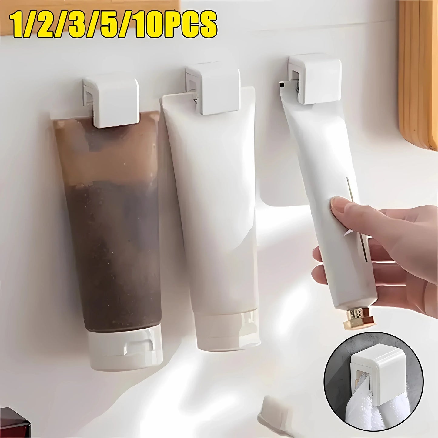 Punch-Free Wall-Mounted Toothpaste Holder – Bathroom Storage Rack & Hook Organizer