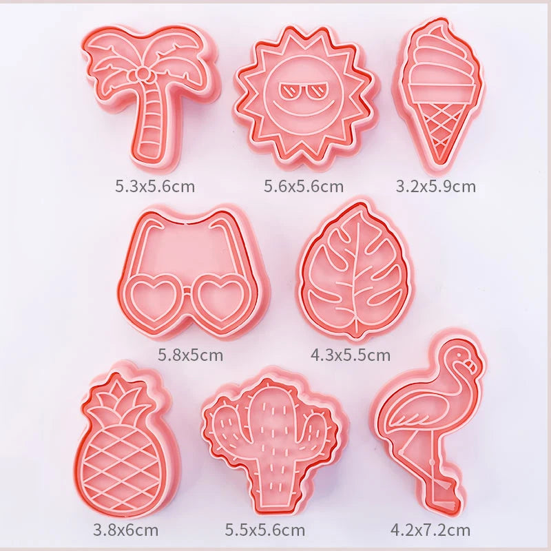 8-Piece 3D Cartoon Cookie Cutter Set – Pressable Plastic Biscuit & Pastry Molds for Baking