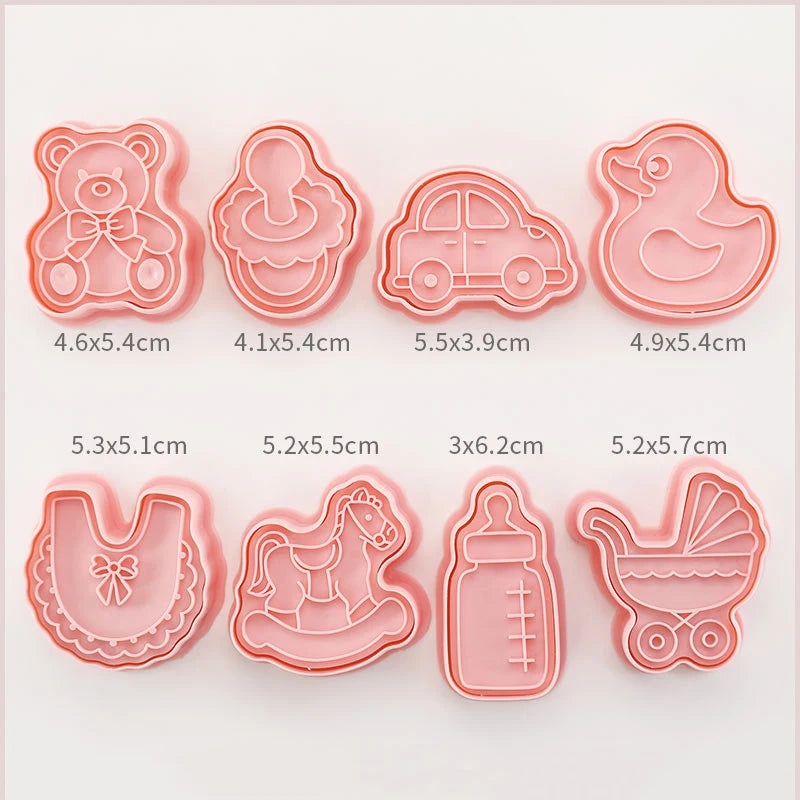 8-Piece 3D Cartoon Cookie Cutter Set – Pressable Plastic Biscuit & Pastry Molds for Baking