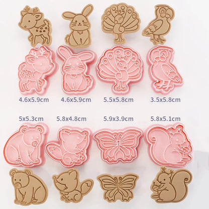 8-Piece 3D Cartoon Cookie Cutter Set – Pressable Plastic Biscuit & Pastry Molds for Baking