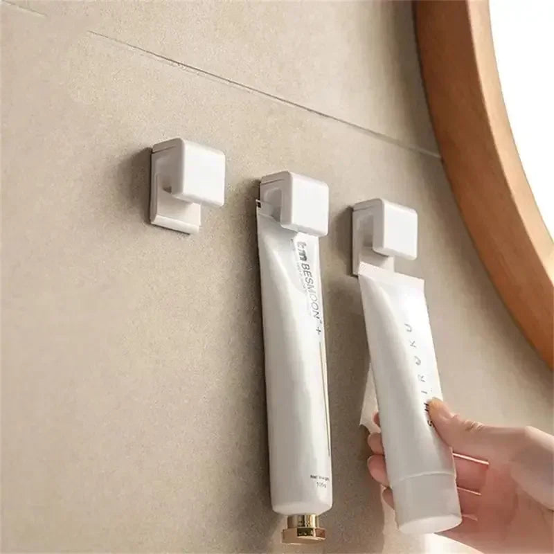 Punch-Free Wall-Mounted Toothpaste Holder – Bathroom Storage Rack & Hook Organizer