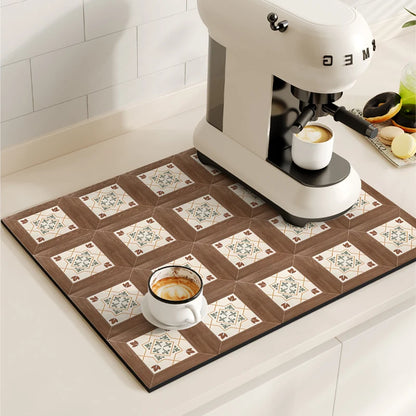 Retro Coffee Maker Mat – Non-Slip Quick-Dry Dish Drying Pad for Kitchen & Tableware