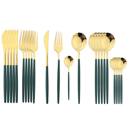 24-Piece Black & Gold Cutlery Set – Stainless Steel Flatware for Elegant Dining & Gifts