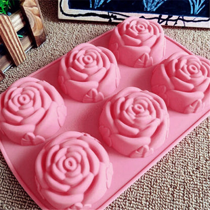 6-Cavity Silicone Rose Mold – 3D Flower Cake, Ice Cream & Chocolate Baking Tray