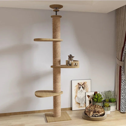 Wooden Cat Tree Tower – Multi-Layer Climbing Frame & Adjustable Cat House Furniture