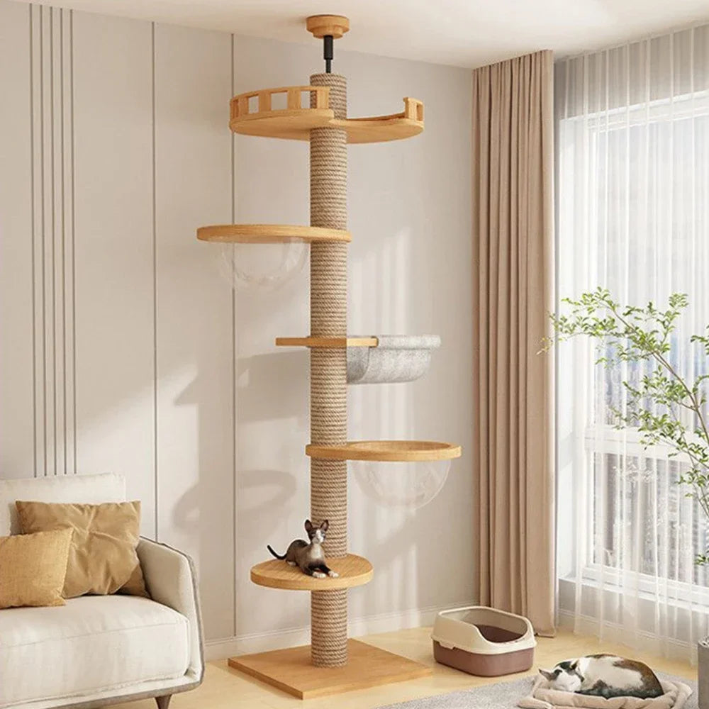 Wooden Cat Tree Tower – Multi-Layer Climbing Frame & Adjustable Cat House Furniture