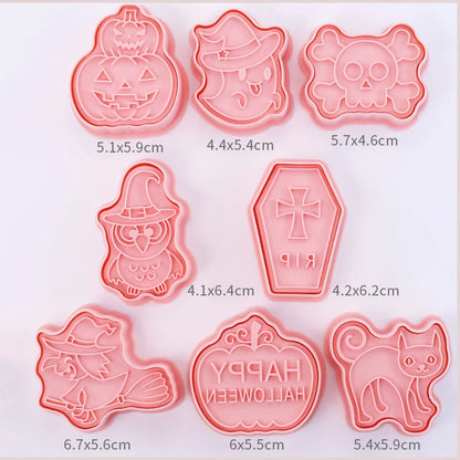 8-Piece 3D Cartoon Cookie Cutter Set – Pressable Plastic Biscuit & Pastry Molds for Baking