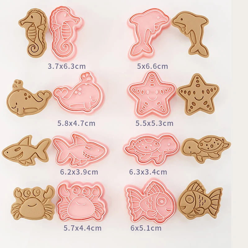 8-Piece 3D Cartoon Cookie Cutter Set – Pressable Plastic Biscuit & Pastry Molds for Baking