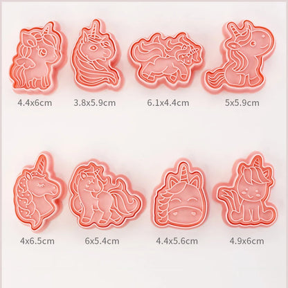 8-Piece 3D Cartoon Cookie Cutter Set – Pressable Plastic Biscuit & Pastry Molds for Baking