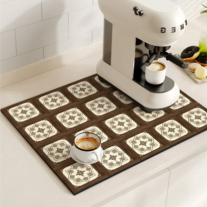 Retro Coffee Maker Mat – Non-Slip Quick-Dry Dish Drying Pad for Kitchen & Tableware