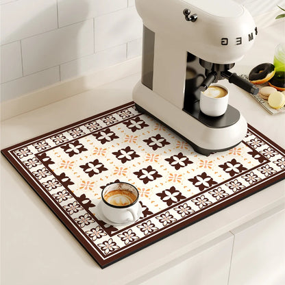 Retro Coffee Maker Mat – Non-Slip Quick-Dry Dish Drying Pad for Kitchen & Tableware