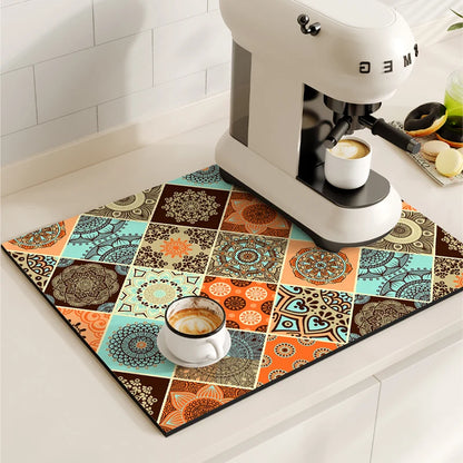 Retro Coffee Maker Mat – Non-Slip Quick-Dry Dish Drying Pad for Kitchen & Tableware