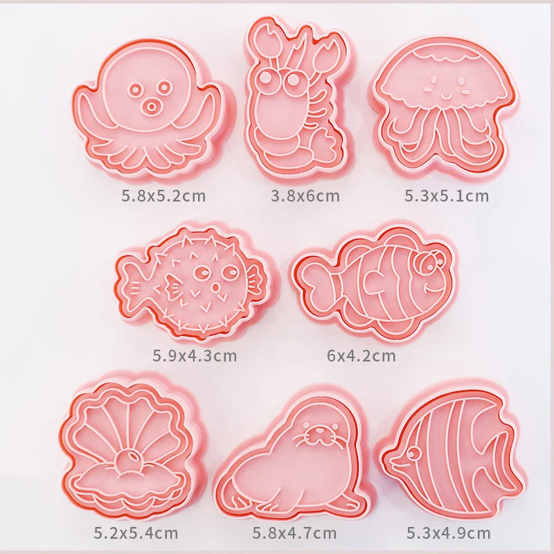 8-Piece 3D Cartoon Cookie Cutter Set – Pressable Plastic Biscuit & Pastry Molds for Baking