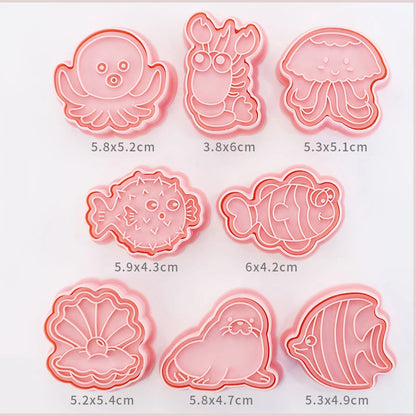 8-Piece 3D Cartoon Cookie Cutter Set – Pressable Plastic Biscuit & Pastry Molds for Baking