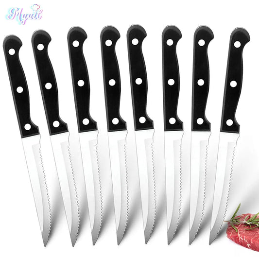 6/8-Piece Steak Knife Set – Full Tang Stainless Steel Serrated Knives for Meat & Bread, Dishwasher Safe