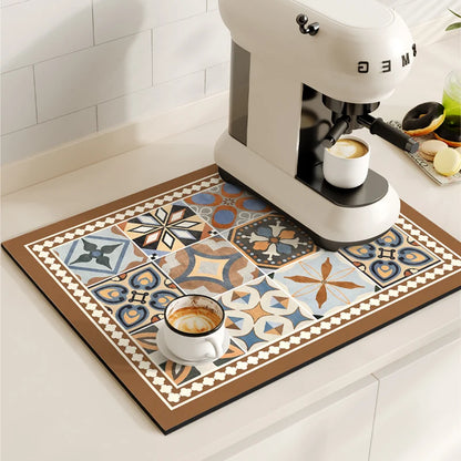 Retro Coffee Maker Mat – Non-Slip Quick-Dry Dish Drying Pad for Kitchen & Tableware