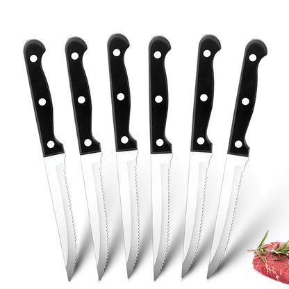 6/8-Piece Steak Knife Set – Full Tang Stainless Steel Serrated Knives for Meat & Bread, Dishwasher Safe