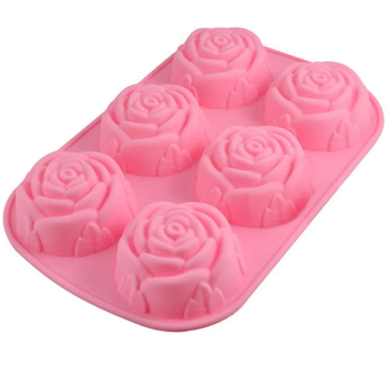 6-Cavity Silicone Rose Mold – 3D Flower Cake, Ice Cream & Chocolate Baking Tray