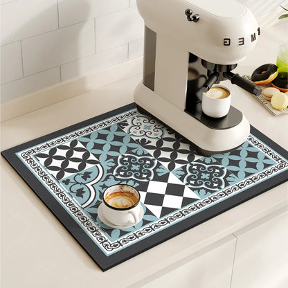 Retro Coffee Maker Mat – Non-Slip Quick-Dry Dish Drying Pad for Kitchen & Tableware