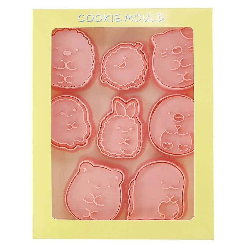 8-Piece 3D Cartoon Cookie Cutter Set – Pressable Plastic Biscuit & Pastry Molds for Baking