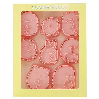 8-Piece 3D Cartoon Cookie Cutter Set – Pressable Plastic Biscuit & Pastry Molds for Baking