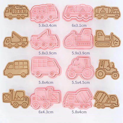 8-Piece 3D Cartoon Cookie Cutter Set – Pressable Plastic Biscuit & Pastry Molds for Baking