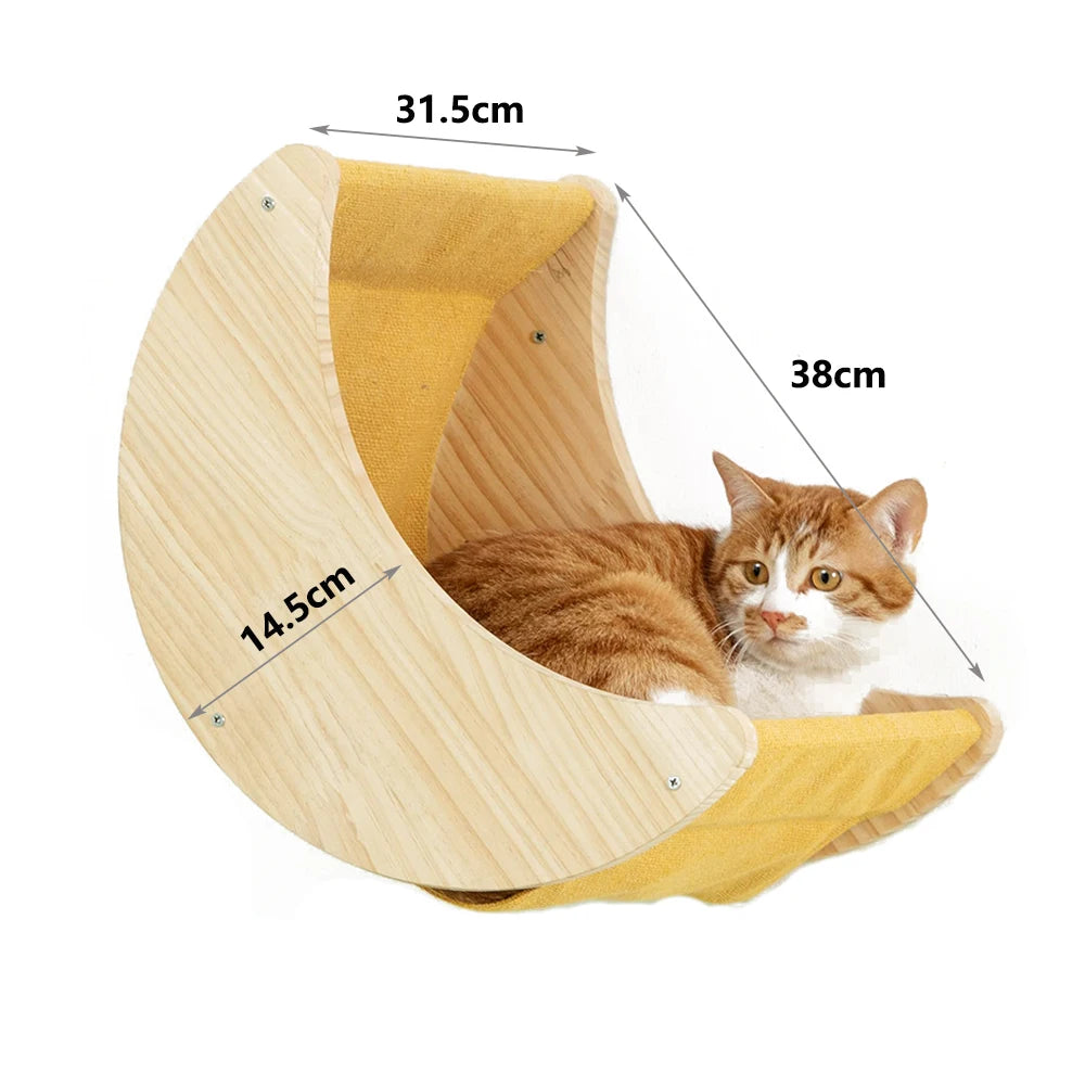 Wall-Mounted Cat Hammock & Perch – Space-Saving Wooden Climbing Tree & Scratching Post