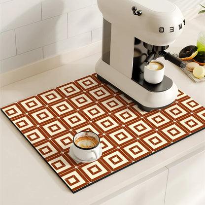 Retro Coffee Maker Mat – Non-Slip Quick-Dry Dish Drying Pad for Kitchen & Tableware