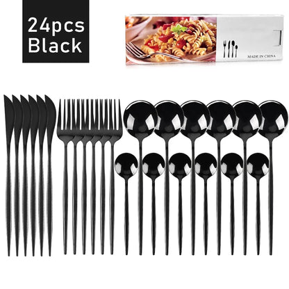 24-Piece Stainless Steel Cutlery Set – Elegant Flatware with Knife, Fork, Spoon & Teaspoon