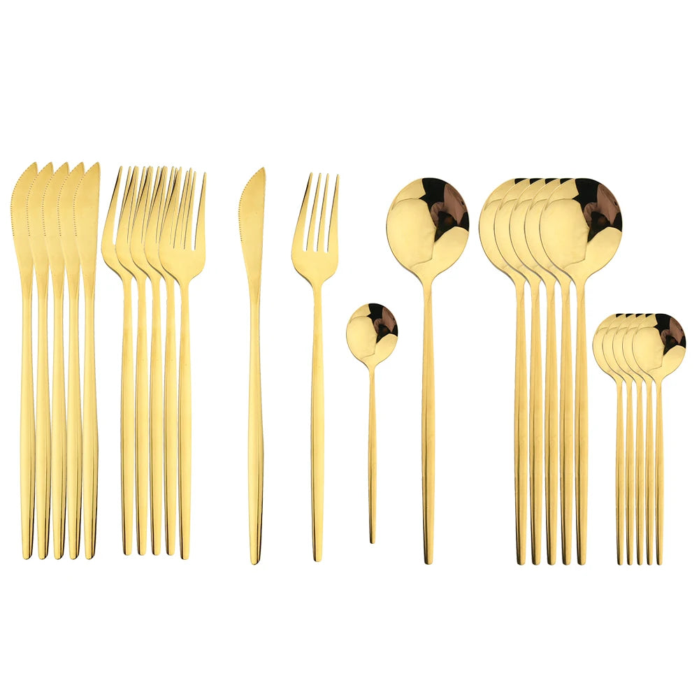 24-Piece Black & Gold Cutlery Set – Stainless Steel Flatware for Elegant Dining & Gifts