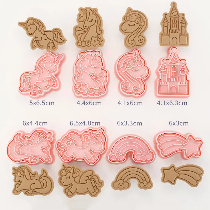 8-Piece 3D Cartoon Cookie Cutter Set – Pressable Plastic Biscuit & Pastry Molds for Baking