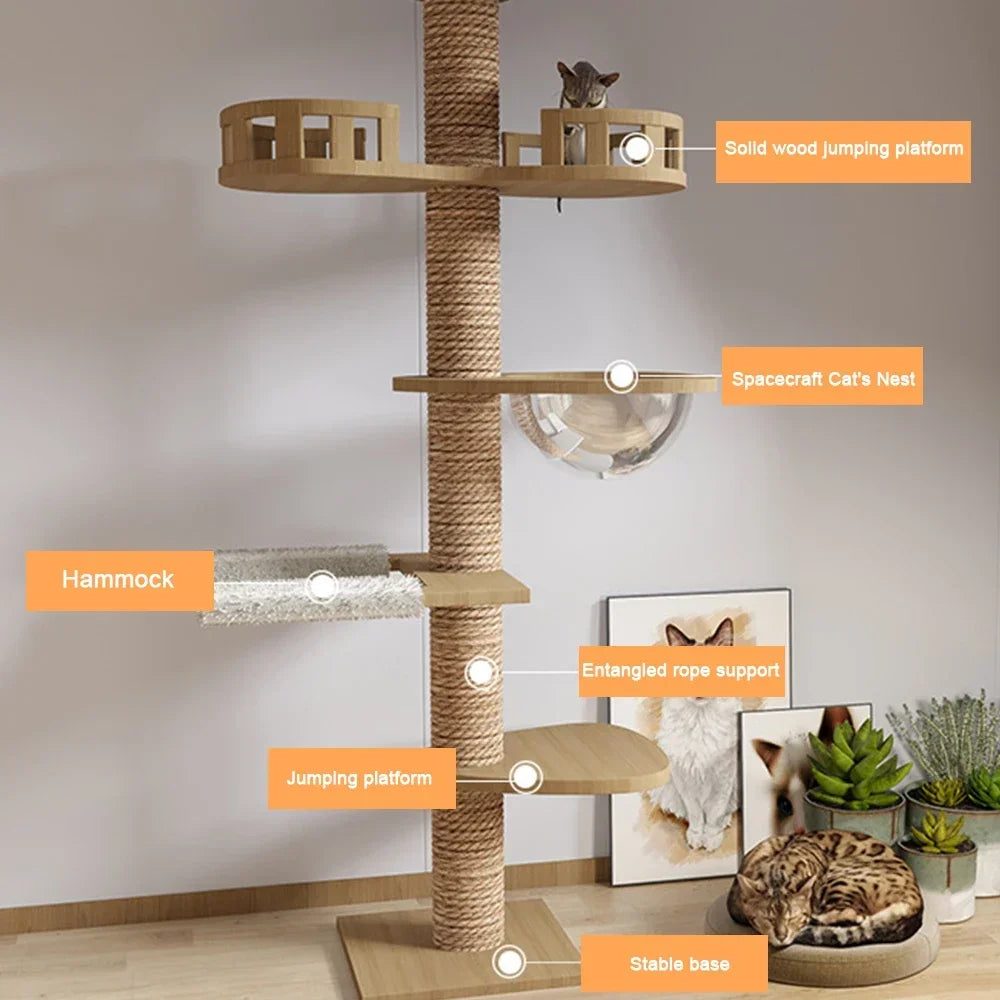 Wooden Cat Tree Tower – Multi-Layer Climbing Frame & Adjustable Cat House Furniture