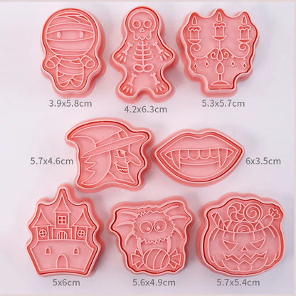 8-Piece 3D Cartoon Cookie Cutter Set – Pressable Plastic Biscuit & Pastry Molds for Baking