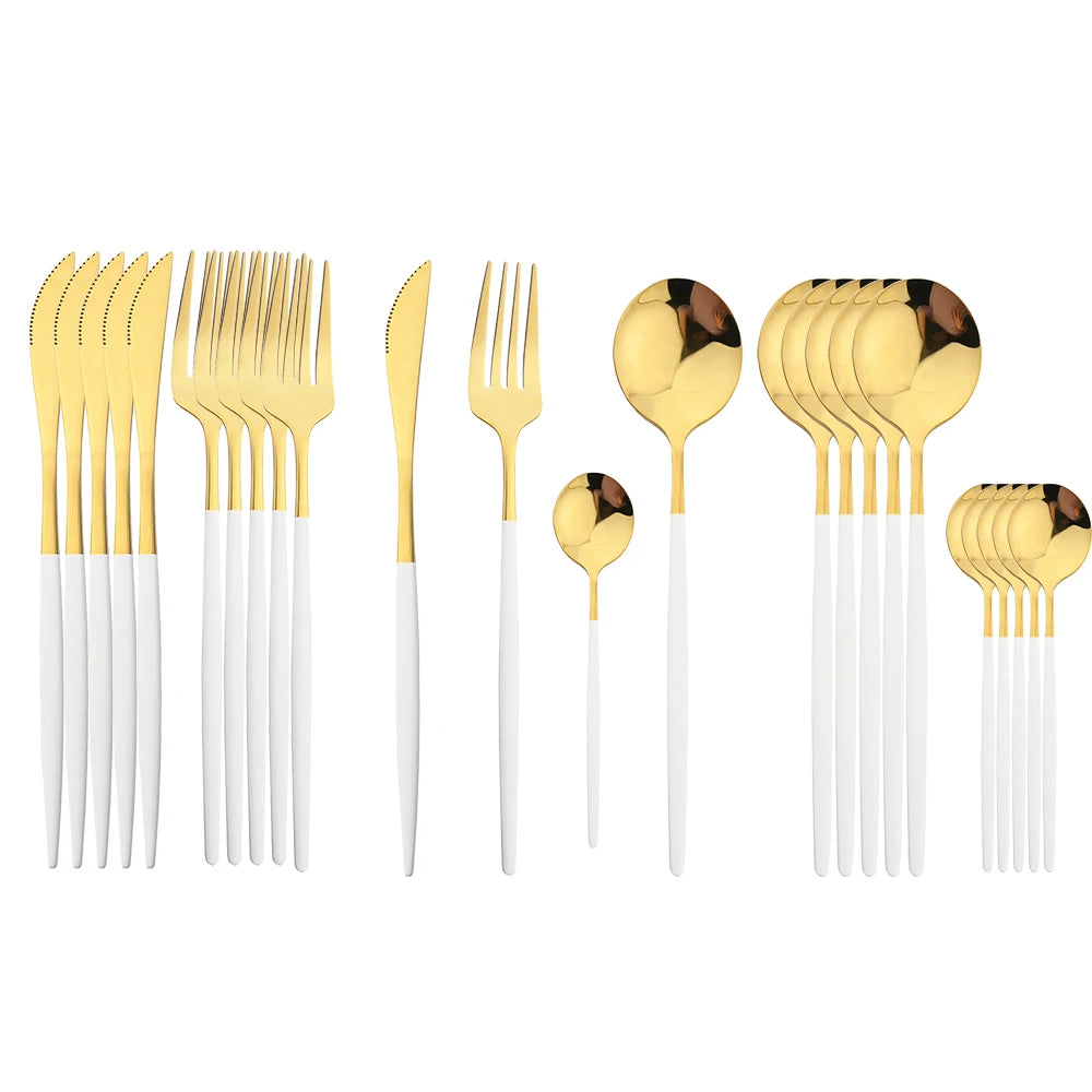 24-Piece Black & Gold Cutlery Set – Stainless Steel Flatware for Elegant Dining & Gifts