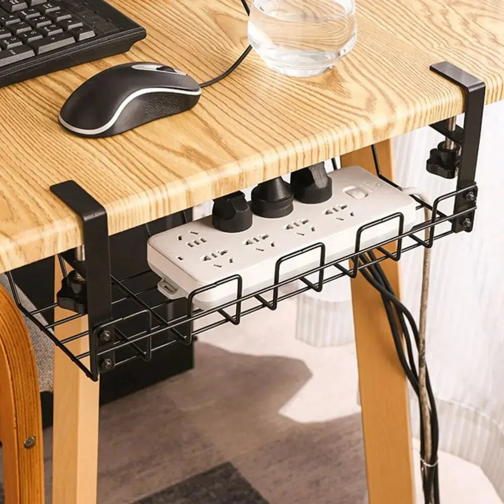 Under-Desk Cable Management Tray – No-Drill Metal Wire Organizer for Home & Office