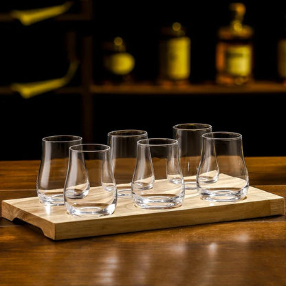 Whiskey Tumblers  Glassware Round egg shaped clear Old Fashioned Whiskey Glasses with Wooden tray  for Bourbon Barware