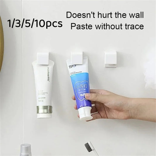 Punch-Free Wall-Mounted Toothpaste Holder – Bathroom Storage Rack & Hook Organizer