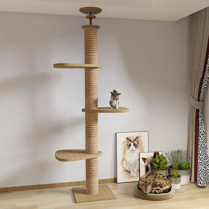 Wooden Cat Tree Tower – Multi-Layer Climbing Frame & Adjustable Cat House Furniture