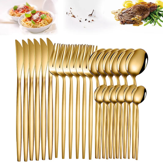 24-Piece Stainless Steel Cutlery Set – Elegant Flatware with Knife, Fork, Spoon & Teaspoon