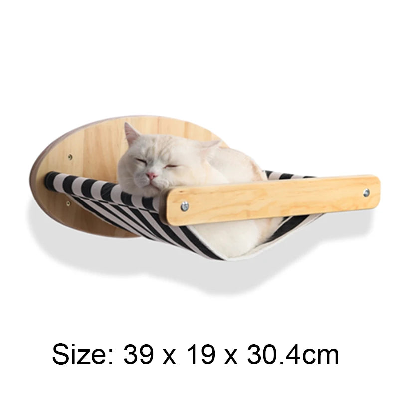 Wall-Mounted Cat Hammock & Perch – Space-Saving Wooden Climbing Tree & Scratching Post