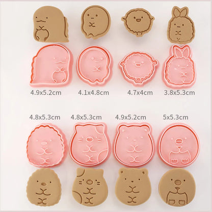 8-Piece 3D Cartoon Cookie Cutter Set – Pressable Plastic Biscuit & Pastry Molds for Baking