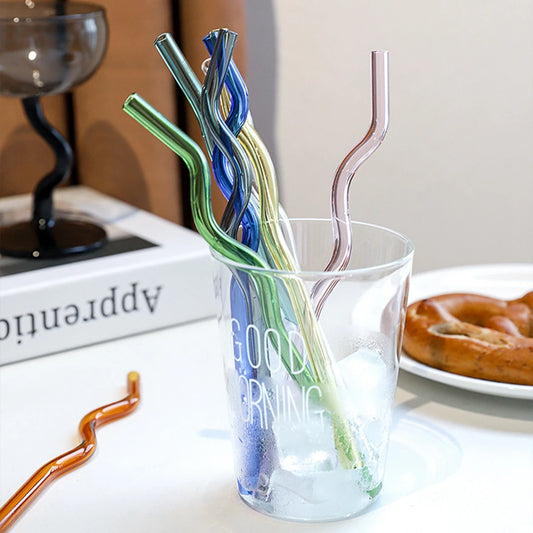 Wavy Glass Drinking Straws – Reusable & Colorful Eco-Friendly Straws for Coffee, Tea & Cocktails