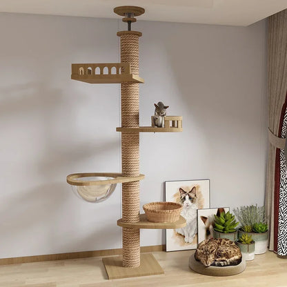 Wooden Cat Tree Tower – Multi-Layer Climbing Frame & Adjustable Cat House Furniture